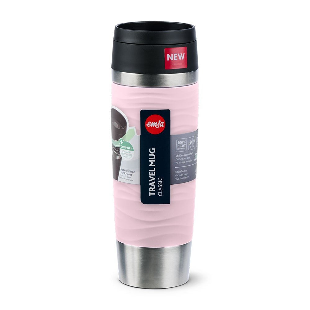 Taza Térmica Emsa Travel Mug Waves Grande Rosa Claro/Acero Inoxidable, 0,5 Litros N2022700