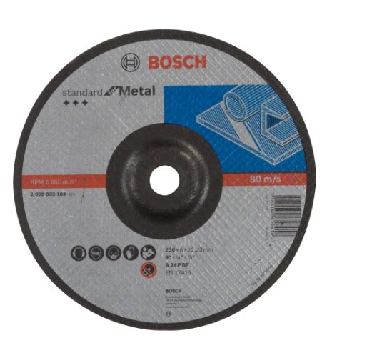 Disco Abrasivo Bosch Standard For Metal, Ø 230 Mm, Disco Abrasivo (Diámetro 22,23 Mm, A 24 P Bf, Desplazado) 2608603184