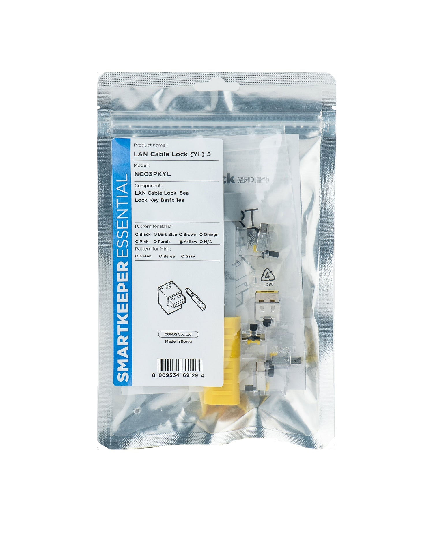 Candado Smartkeeper Basic "Cable Lan" Amarillo 5 Piezas + Llave