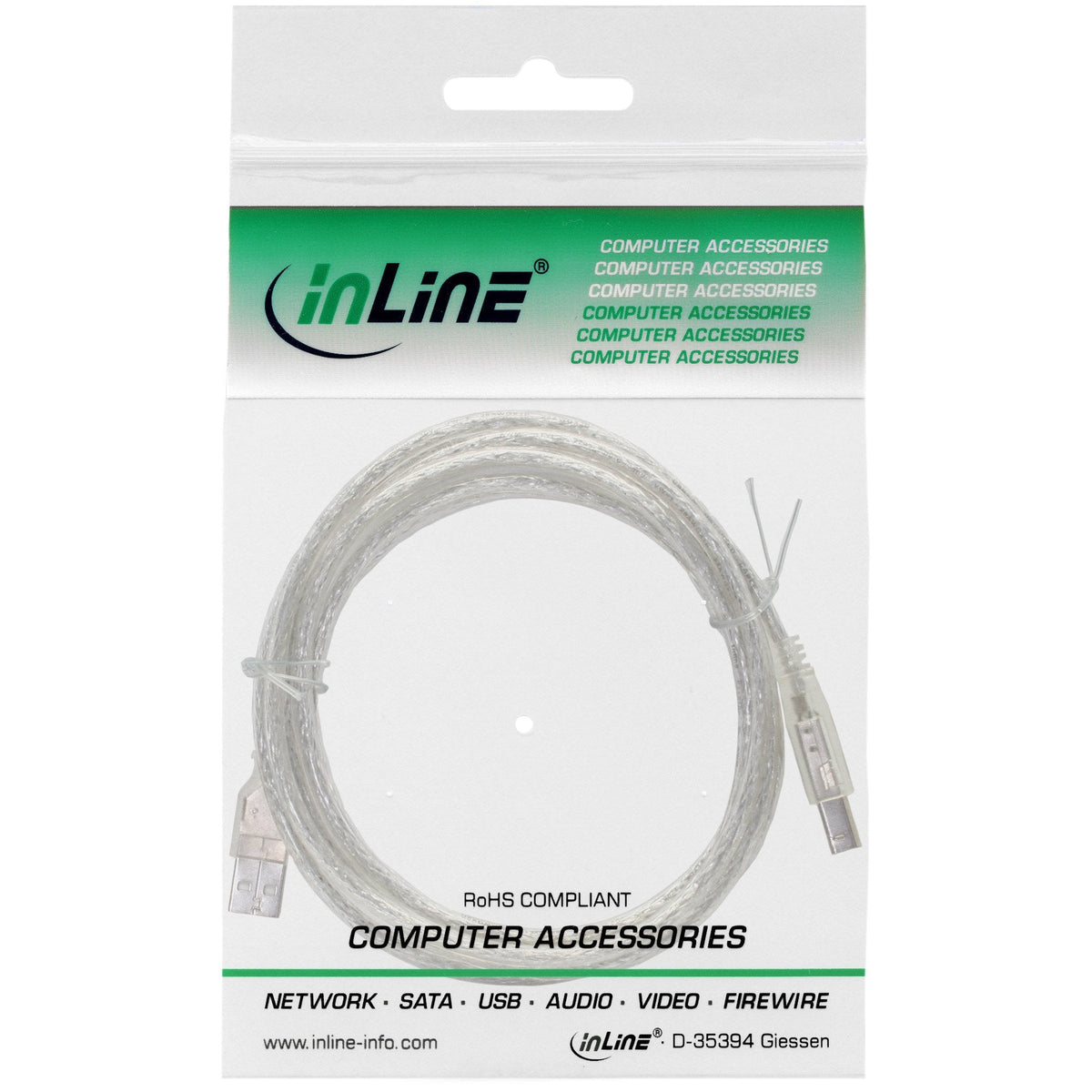 Inline Usb 2.0 Cable Tipo A Macho A B Macho Transparente 0,5m