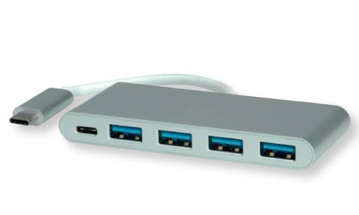 Hub Roline Usb 3.2 Gen 1 4fach, Typ C Anschlusscable, Mit 1 Pd-Port