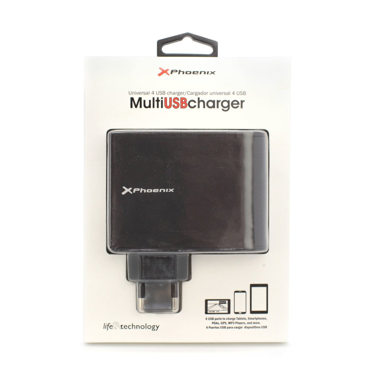 Cargador Adaptador Usb Universal De Pared Phoenix Phmultiusbcharger 4 X Usb Negro 5.1v 2.1a