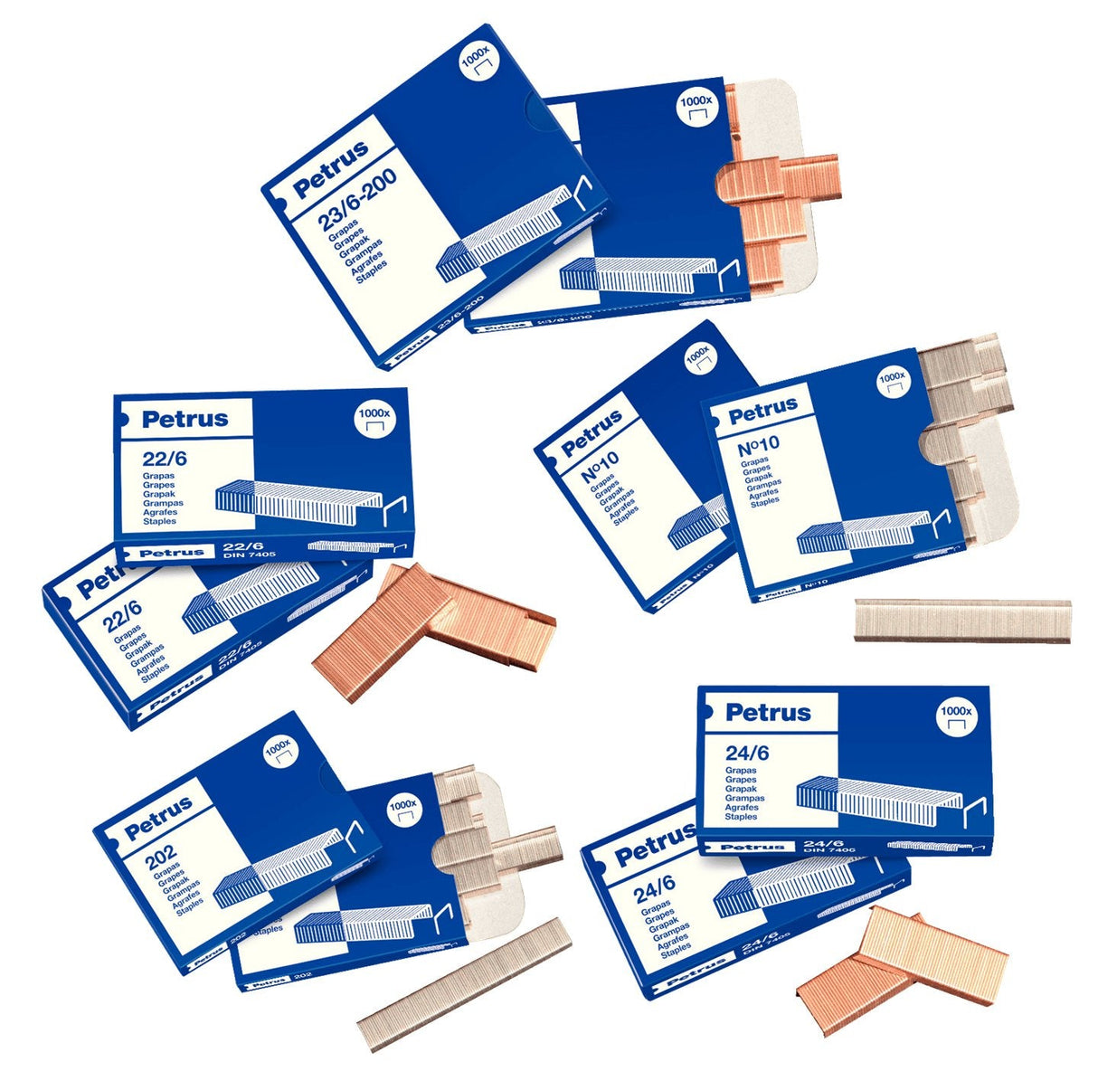 Pack De 25 Unidades Petrus Grapas 22/6 Galvanizadas - Hasta 30 Hojas - Caja De 1000 Grapas - Patilla De 6mm