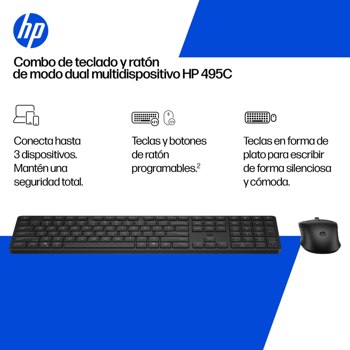 EAN 0198990956718 - HP Multi-Device Dual-Mode Mouse and Keyboard Combo 495C teclado Ratón incluido Hogar / Oficina USB + RF W imagen 2