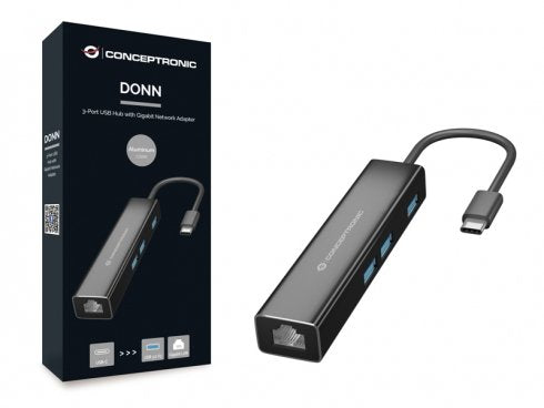 Adaptador Usb-C A Gigabit Ethernet Rj45 Conceptronic Con Hub Usb 3.0 3 Puertos
