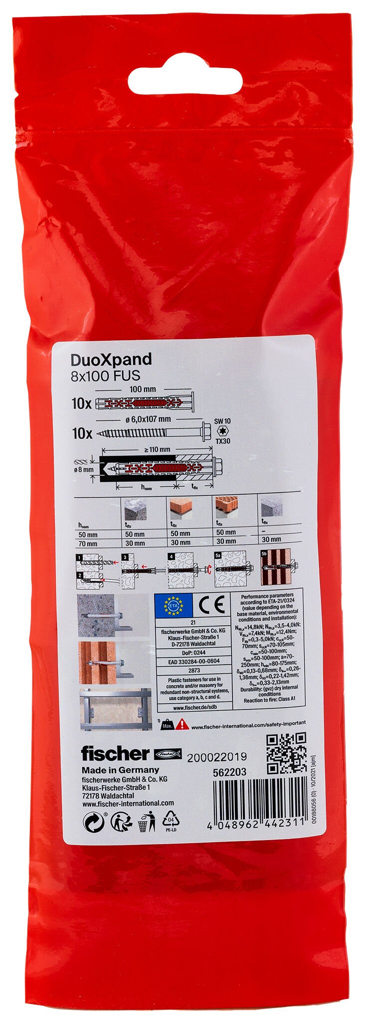 Tacos De Expansión Duoxpand Fus Ø8 X 100 Mm + Tornillos Ø6 X 107 Mm, Bolsa 10 Uds