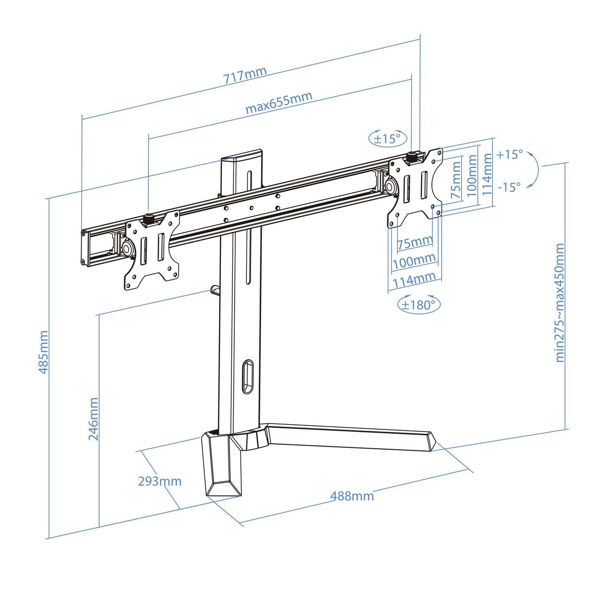 Tooq Soporte De Mesa Gaming Para 2 Monitores De 17"-27" - Soporte Para Auriculares - Gestion De Cables - Peso Max 7kg X