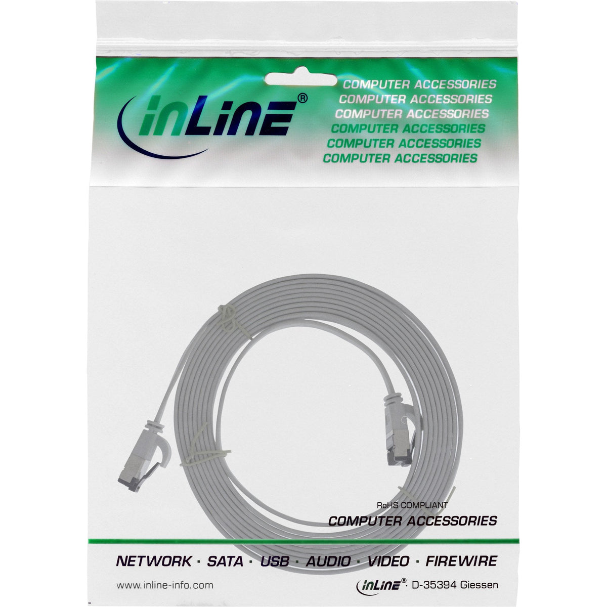 Cable De Red Plano Inline, U/Ftp, Cat.8.1, Tpe Libre De Halógenos, Gris, 1,5m