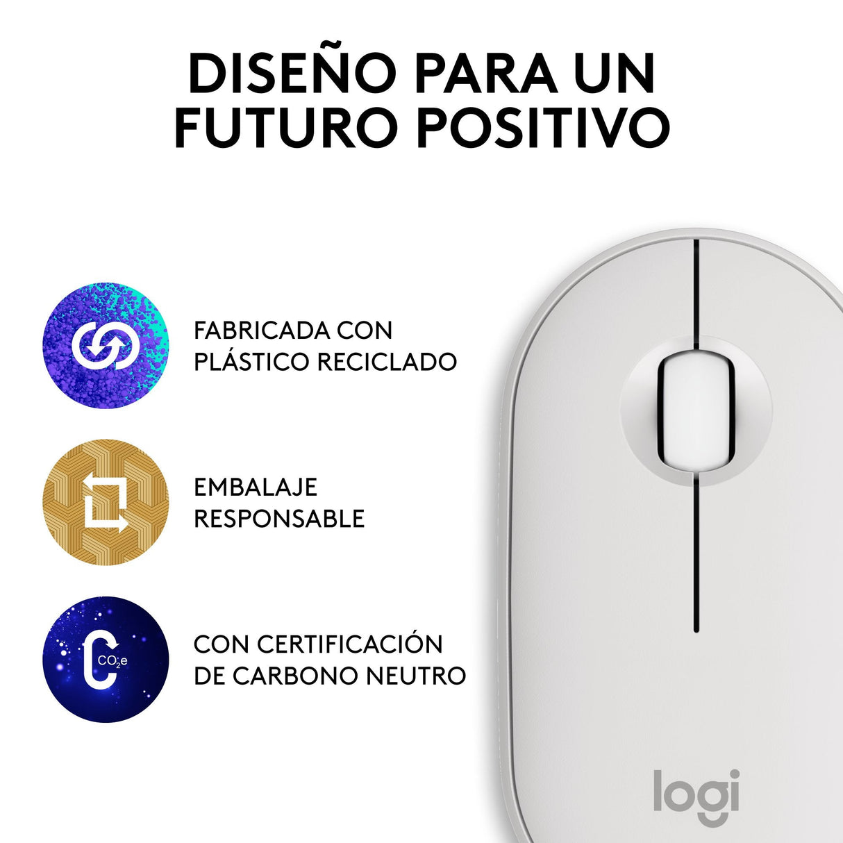 Ratón Logitech Pebble 2 M350s Wireless + Bluetooth Blanco 910-007013