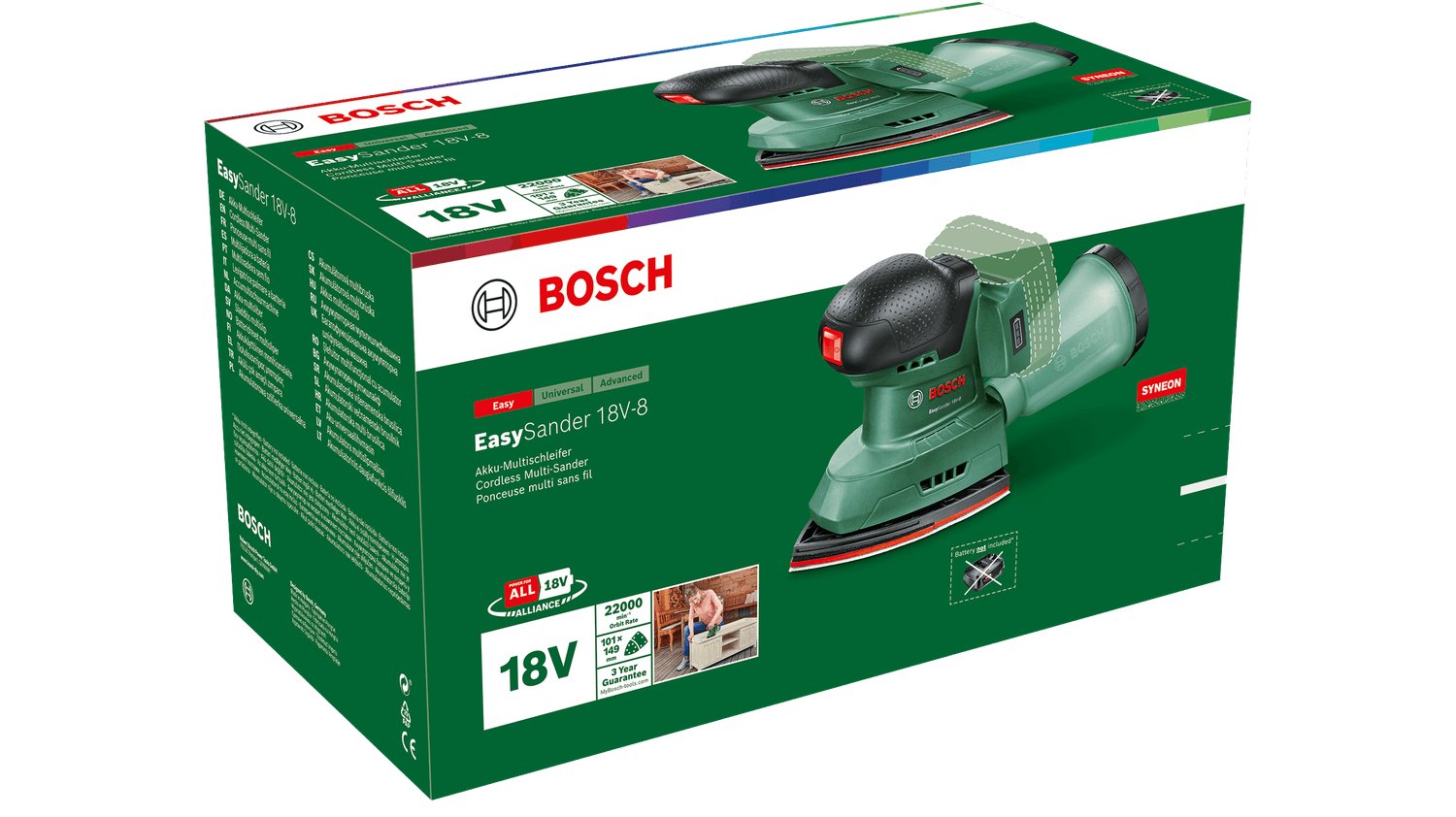Bosch Bricolaje Y Jardín Lijadora Múltiple Inalámbrica Easysander 18v-8 Verde/Negro, Sin Batería Ni Cargador, Power For Alliance
