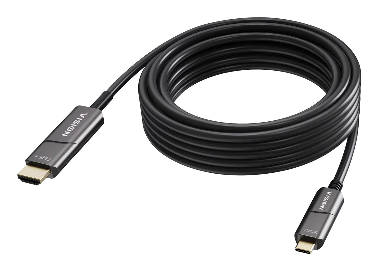 Cable Usb C A Hdmi De 10 M 4k A 60 Hz Conectores Chapados En Oro Dp 1.2 Hdmi 2.0 Soporta Cec Edid Hdr Hdcp 2.2 Usb C 3.2 (M) A Hdmi (M) Diámetro Exterior 4.5 Mm 18 Gbps Fibra Óptica Activa Om3 Negro