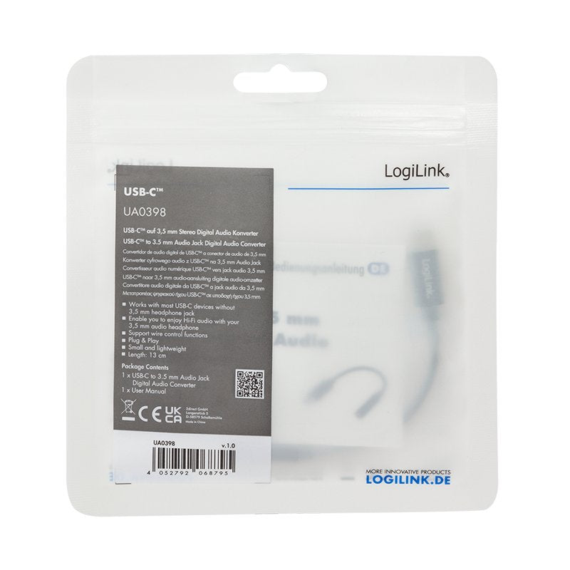 EAN 4052792068795 - LogiLink UA0398 cable de audio 0,13 m 3.5mm TRRS USB Tipo C Negro imagen 6