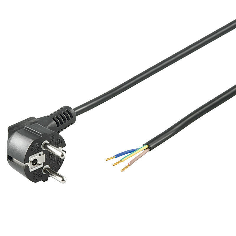 Cable Alimentacion Cee-7/7 90º Schuko A Ext. Pelado 2,00m Negro 10a H05-Vv-F3g 3 X 1 Mm²
