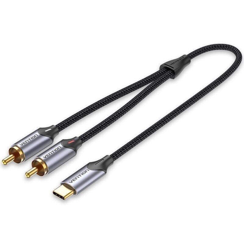 Cable Conversor Vention Bguhf 2x Rca Macho Usb Tipo-C Macho 1m Gris