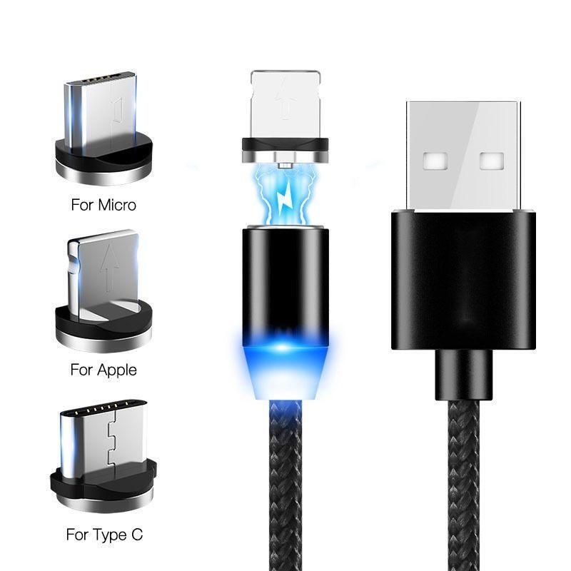 Cable De Carga Magnetico De Usb A Micro Usb, Usb-C Y Lightning 3 En 1 1 Metro 5v/2.4v