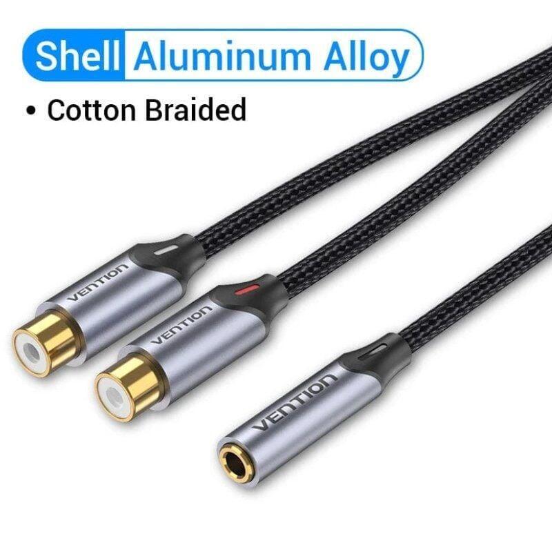 Cable Estéreo Vention Bcohy Jack 3.5 Hembra 2x Rca Macho 30cm Gris