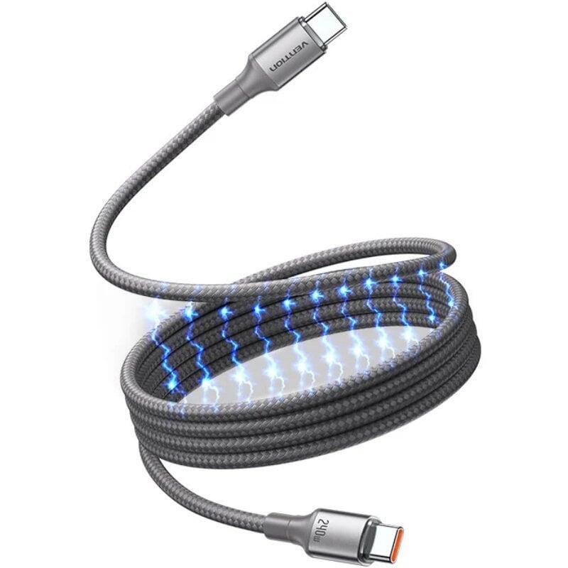Cable Magnético Usb 2.0 Tipo-C 5a Vention Tsajg Usb Tipo-C Macho Usb Tipo-C Macho Hasta 240w 480mbps 1.5m Titanio