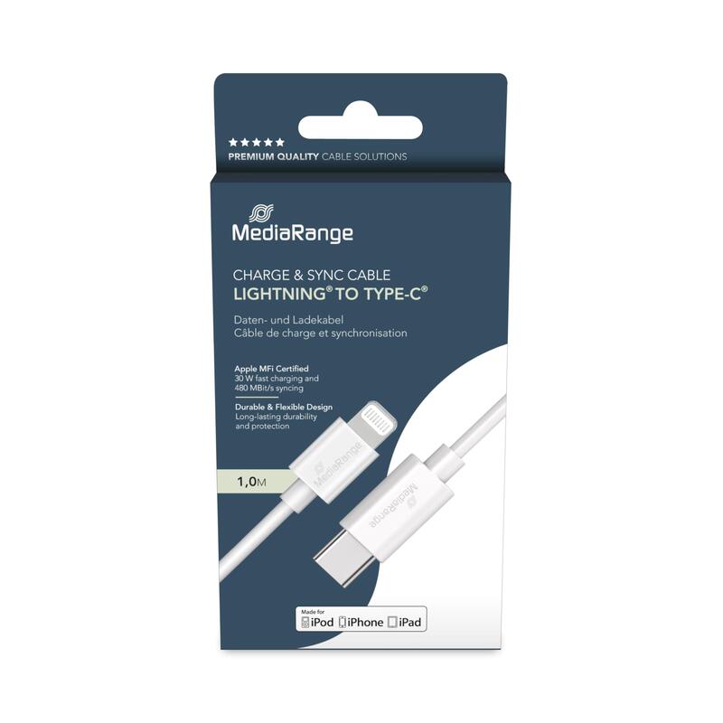 Cable Mediarange Mrcs215 Usb 2.0 1 M Usb C/Lightning Blanco