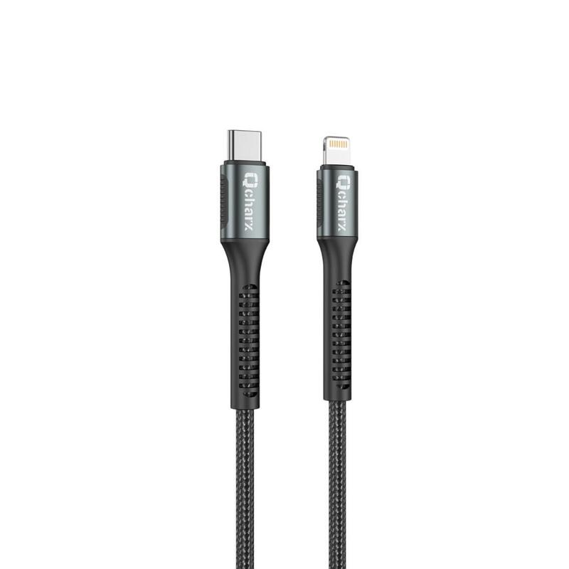 Cable Qcharx Prague Tipo C A Lightning 3a 20w 1 M Aleación De Aluminio Negro Cable Trenzado Suave