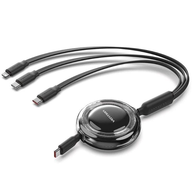 Cable Usb Tipo-C 2.0 5a Vention Trkbbe Usb Tipo-C Macho 3x Usb Tipo-C Macho Hasta 100w 480mbps 1.1m Negro