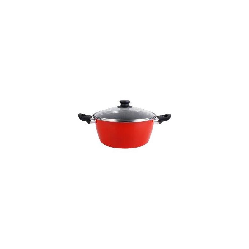 Cacerola Con Tapa Cristal Magefesa K2 Rojo 24 Acero Antiadherente Acero Inoxidable Todo Tipo