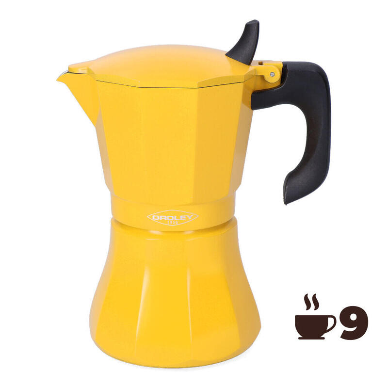 Cafetera De Aluminio De 9 Tazas Mod. Petra Color Mostaza Oroley