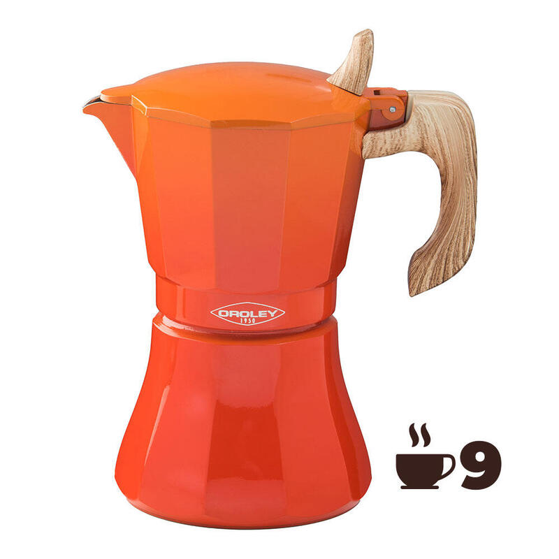 Cafetera De Aluminio De 9 Tazas Mod. Petra Color Naranja Oroley