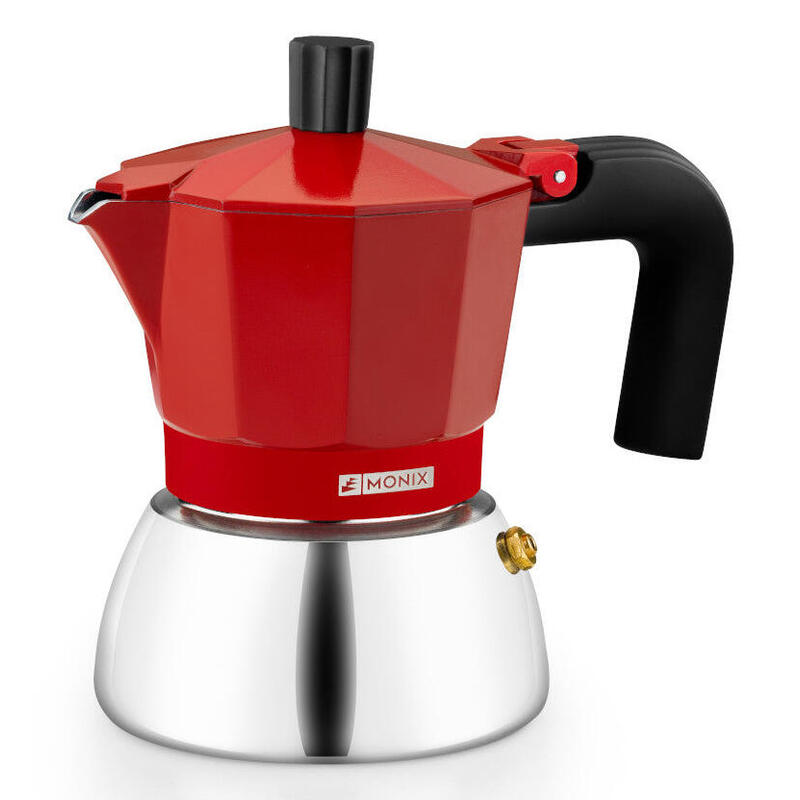 Cafetera Italiana Monix Induction Inox M863103 3 Tazas Roja