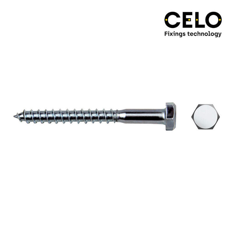 Caja 250 Unid. Tirafondo Hexagonal Din/Ref 571 Ø6x40mm Zincado Celo
