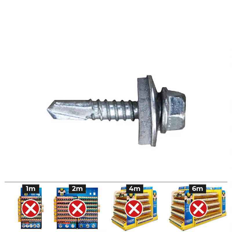 Caja 250 Unid. Tornillo 7301 Punta Broca Cabeza Hexagonal Ø 6,3x63 Mm Arandela De Epdm Ø16 Cincado