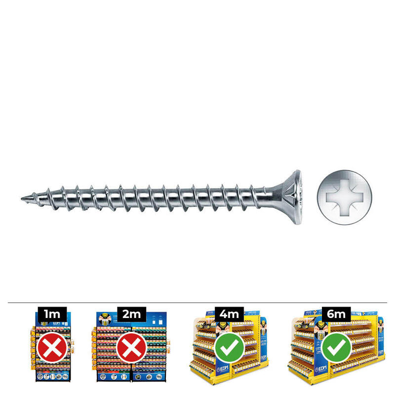 Caja 500 Unid. Tornillo Madera Avellanado Pozi Din/Ref Vlox Ø4x30mm Zincado+Lubr. Celo