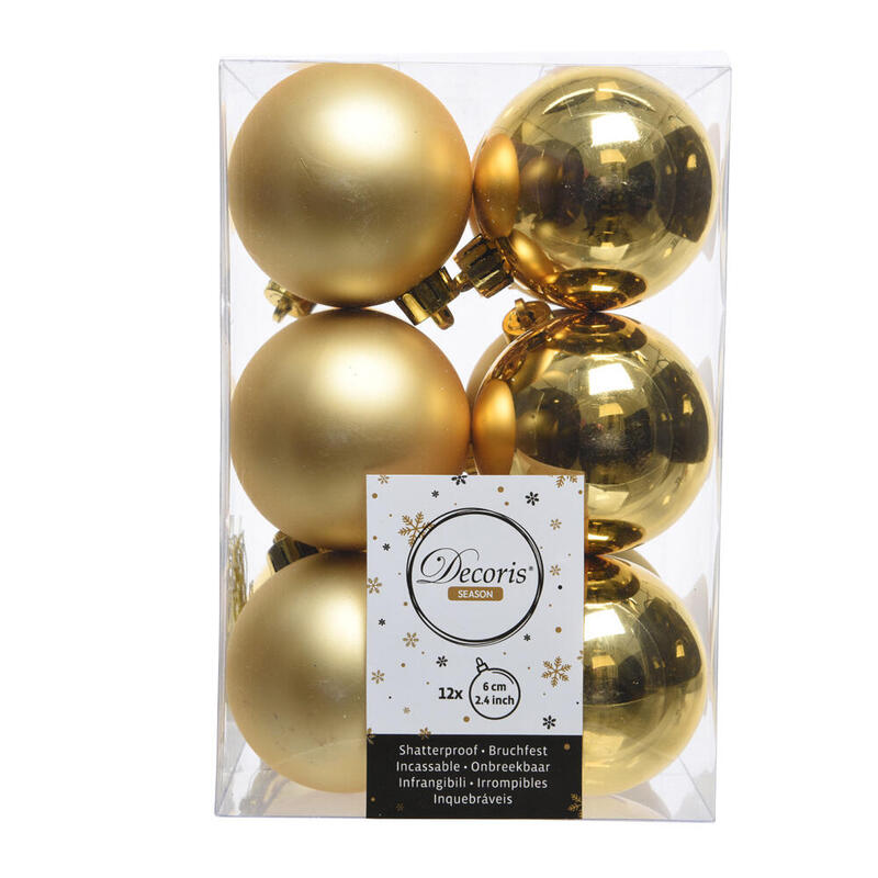 Caja De 12 Bolas Doradas Decorativas Para Arbol De Navidad Ø6cm