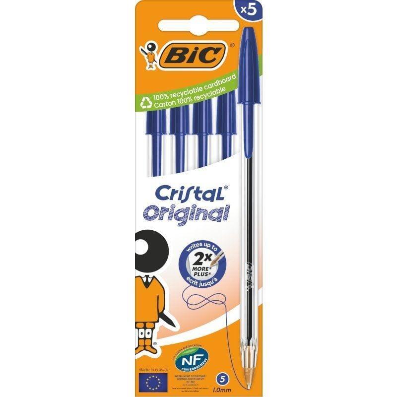 Caja De Bolígrafos De Tinta De Aceite Bic Cristal Original 516344 5 Unidades Azules