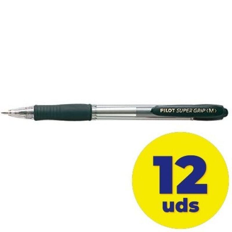 Caja De Bolígrafos De Tinta De Aceite Retráctil Pilot Super Grip M 12 Unidades Negros