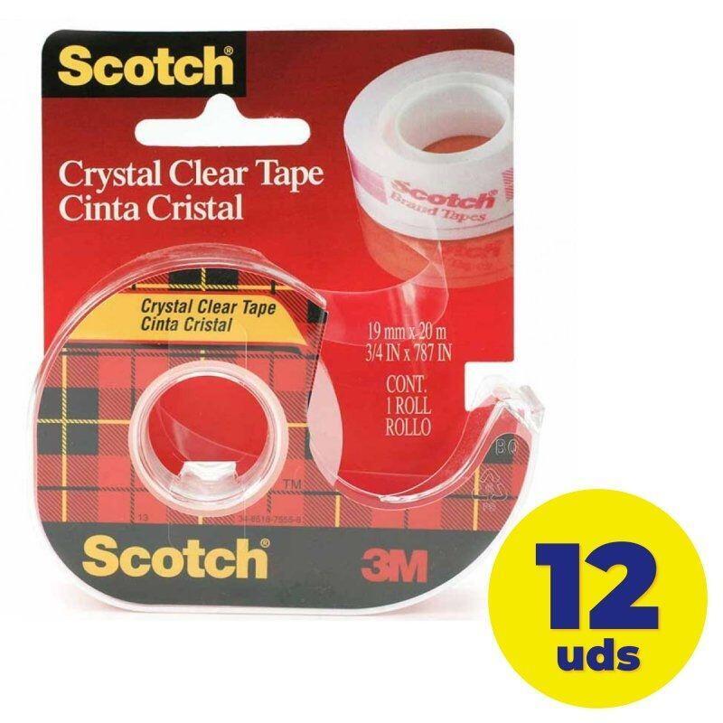 Caja De Cinta Adhesiva Transparente En Portarrollos 3m Scotch Crystal 1.2cm X 10m 12 Unidades