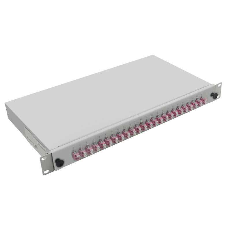 Caja De Conexiones Helos Fo 19 "Con 24 Adaptadores Lc Dúplex Om4, Gris