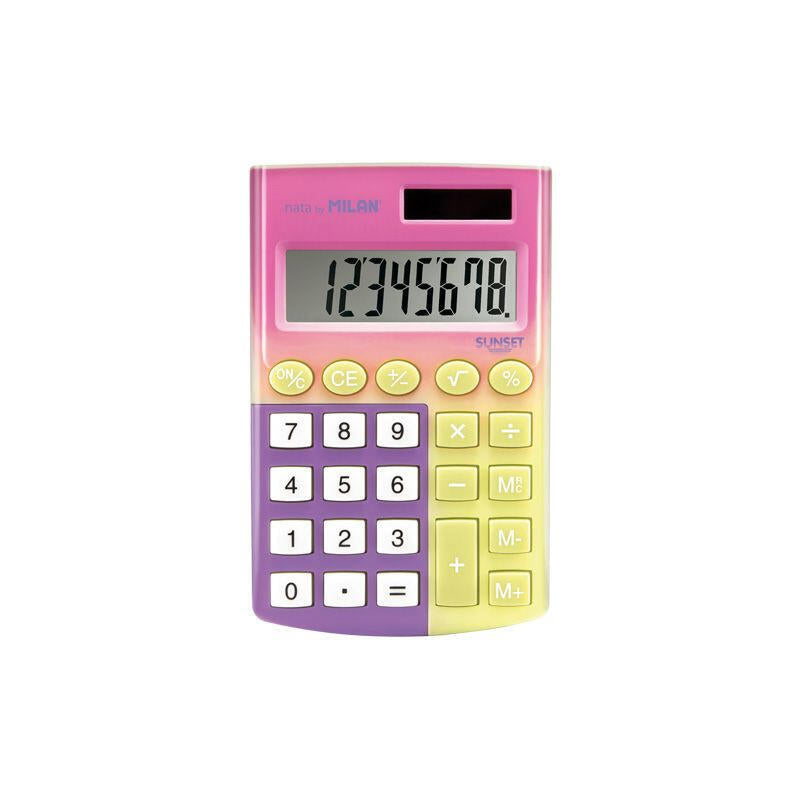 Calculadora Milán Sunset 8 Dígitos Alimentación Dual (Celula Solar/Pila 1.5v) Colores Surtidos