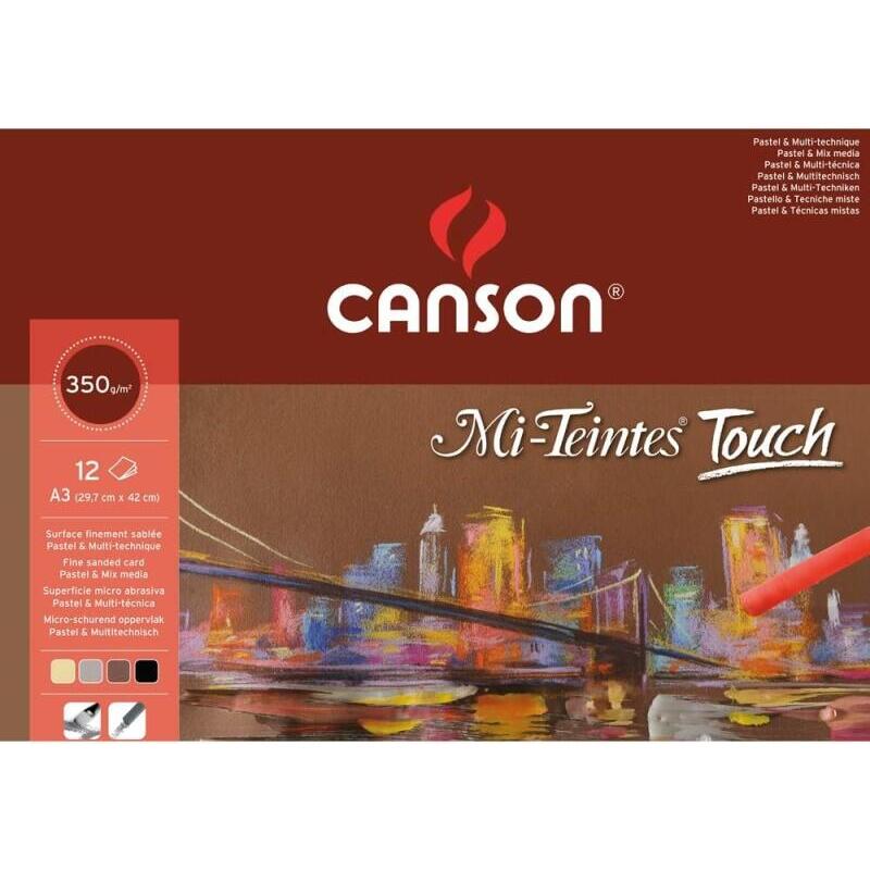 Canson Mi-Teintes Touch Bloc Con 12 Hojas 350 G/M² - Tamaño 29.7 X 42cm - Superficie Microabrasiva Finamente