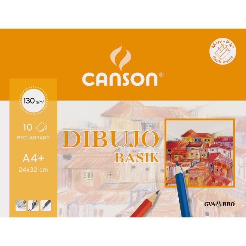 Canson Minipack Dibujo Basik 10 Hojas 130 Gr. Recuadro 24x32cm (20% Hojas Gratis) -Sobre Unitario-