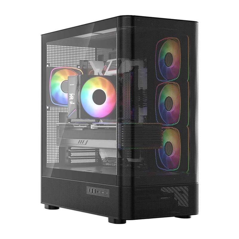 Caja Pc Volcano Aq300 Mid Rgb Glass 4 Ventiladores Negra