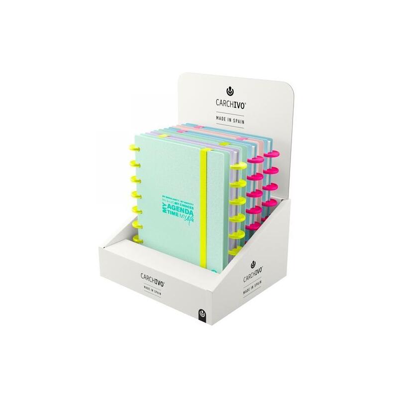 Carchivo Agenda De Discos Ingeniox Sin Fecha A5 80h 100gr Sv Neón Pastel Expositor 6 Ud
