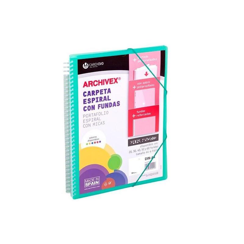 Carchivo Carpeta Con Fundas 30 Archivex Star Espiral A4 C/Gomas Sobre C/Solapa Personalizable Verde