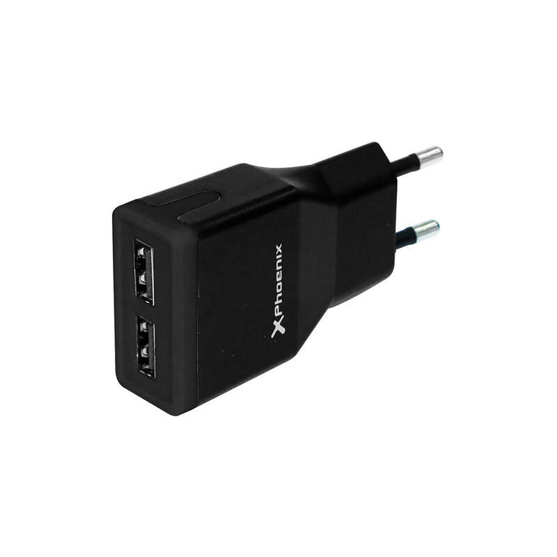 Cargador Adaptador Usb Universal De Pared 5v Phoenix Phmicrousbcharger 2 Salidas Total Usb 2a Incluye Cable Usb A Micro Usb Negro