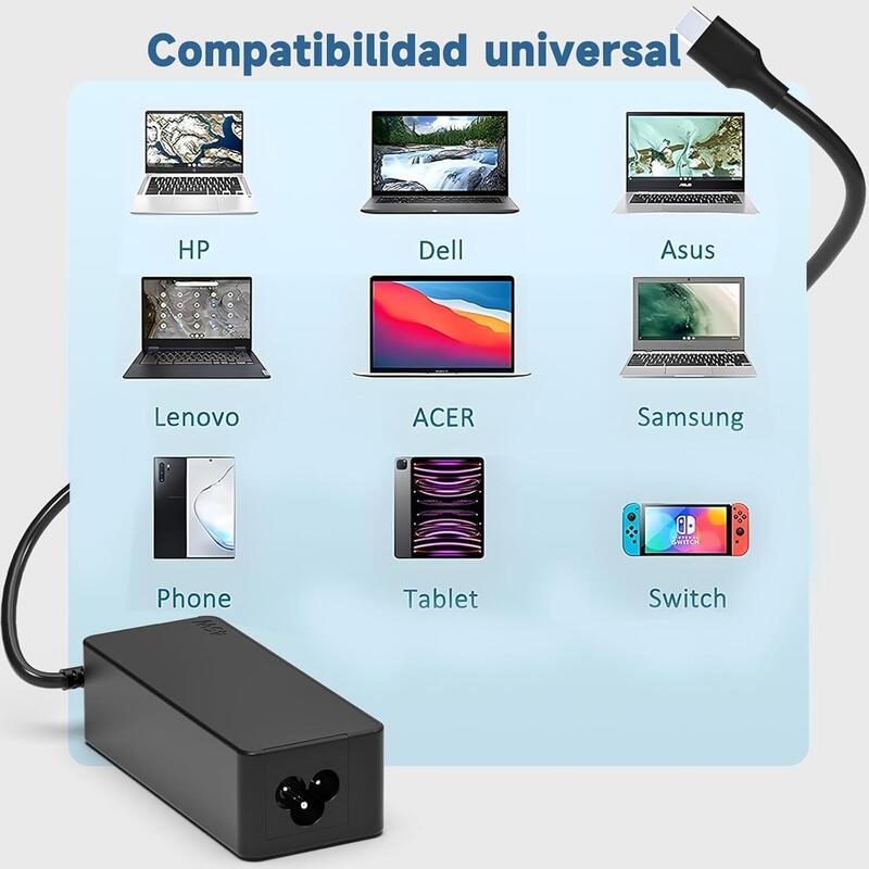 Cargador Compatible 90w Usb Tipo C Tipo Para Dell/Hp/Asus/Lenovo