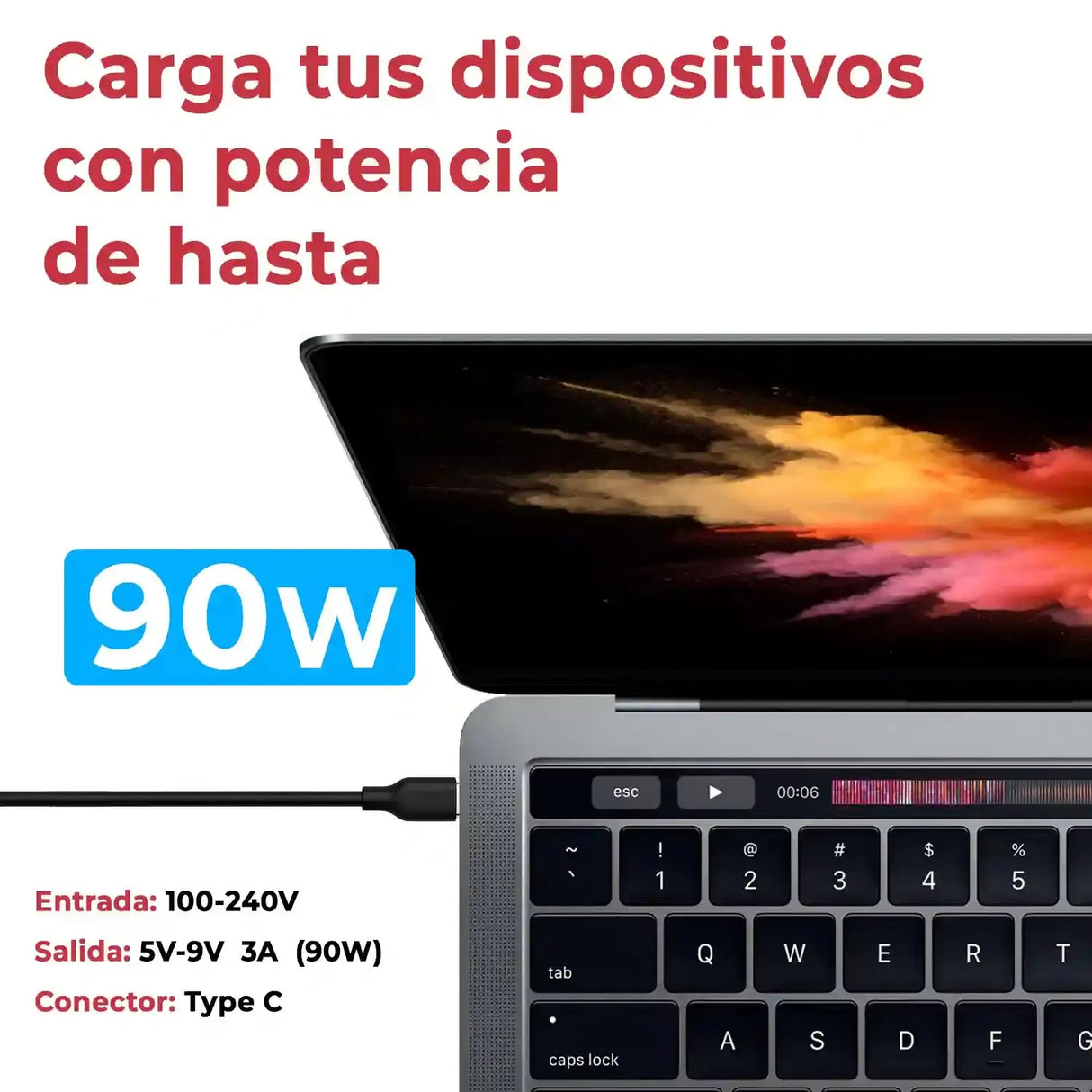 Cargador Compatible Usb Tipo-C 5V-3A 9V-3A 90W