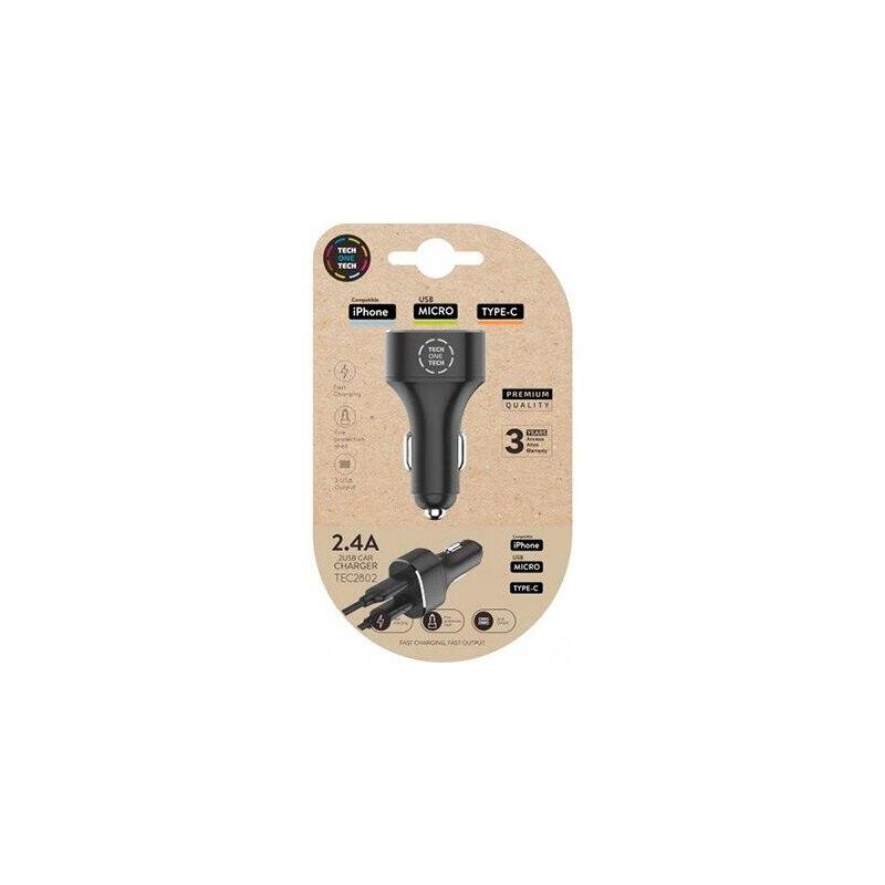Cargador De Coche Tech One Tech Tec2802 2xusb 2.4a