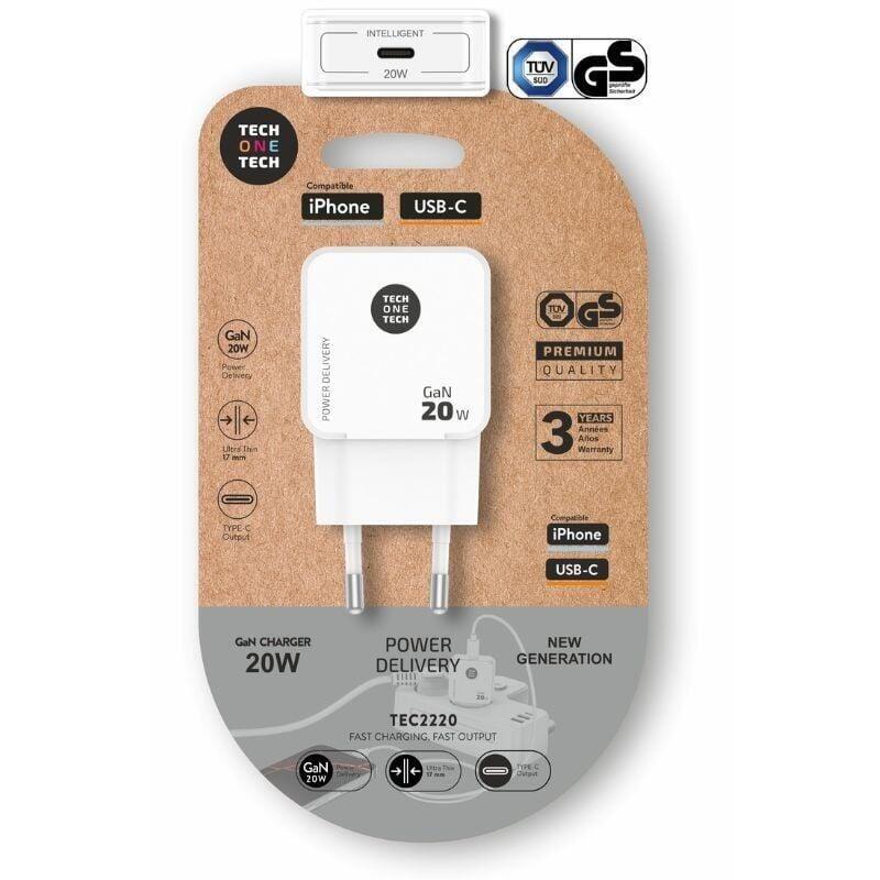 Cargador De Pared Gan Tech One Tech Gan Tec2220 1xusb Tipo-C 20w Blanco