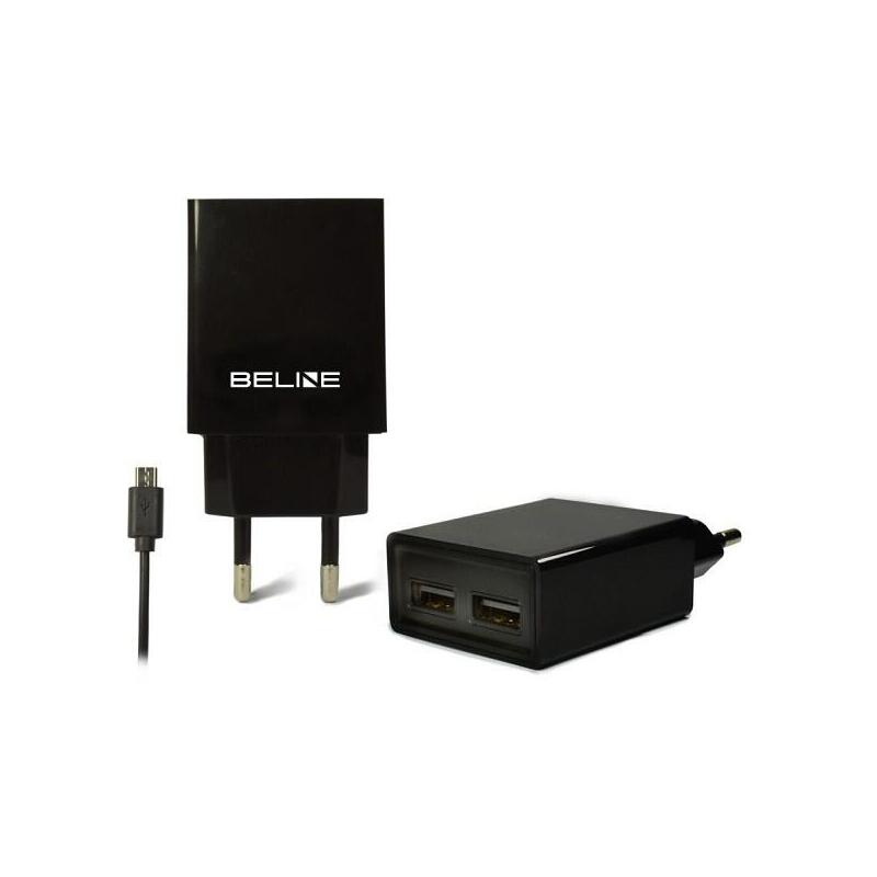 Cargador De Red 2xusb + Microusb 2a Negra