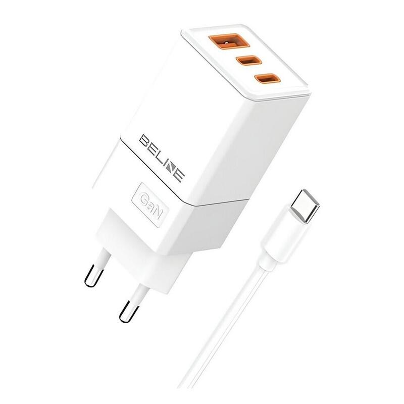 Cargador De Red 65w Gan 2xusb-C + Usb-A+ Cable Usb-C Blanca
