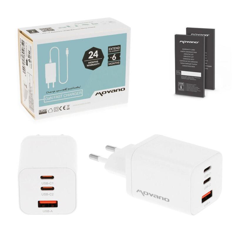 Cargador Gan 65w 2x Usb-C Pd + Usb-A (Blanca)